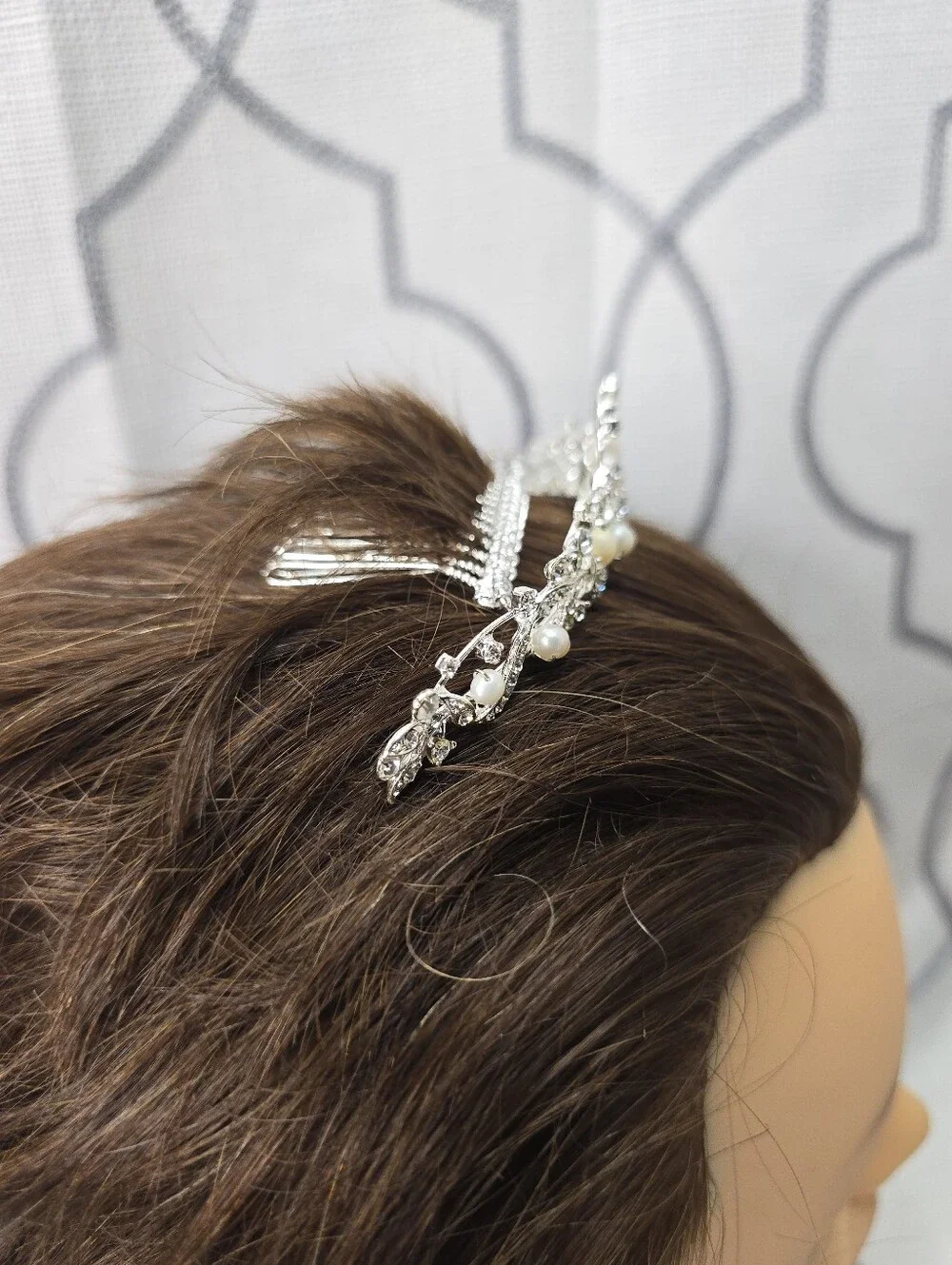 David's Bridal Headpiece Collection Pearls and Rhinestones Silver Comb Vintage